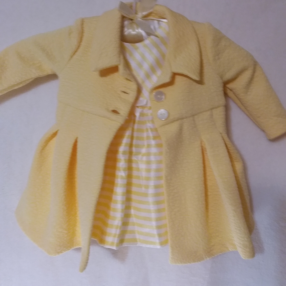Stripped Yellow Textured Coat Two Piece Bonnie Baby